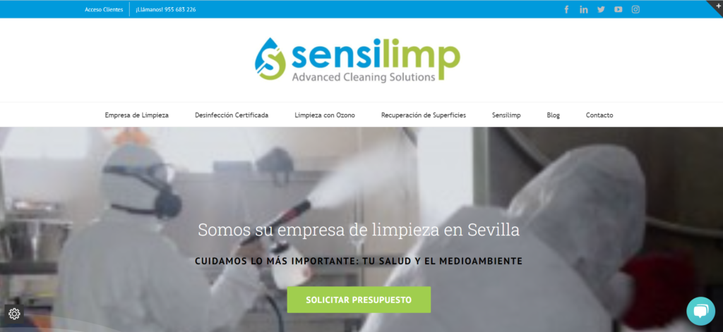 Página principal de la web Sensilimp empresa de limpieza Sevilla